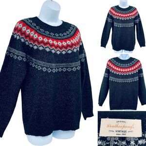 Original Weatherproof Charcoal Gray Fair Isle Pullover Ski sweater Sz. M